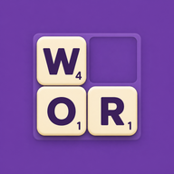 WWF Solver app icon: cream scored letter tiles on purple